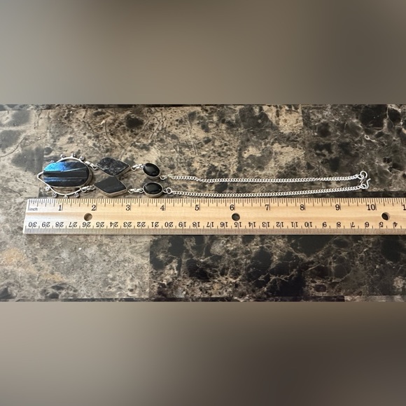 Natural 3 Black Tourmaline & 2 Black Onyx Stones in 925 Silver Plated Necklace - Picture 3 of 5